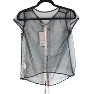 House of CB London Women's Mesh Shirt Sheer Lace Short Sleeve Black S